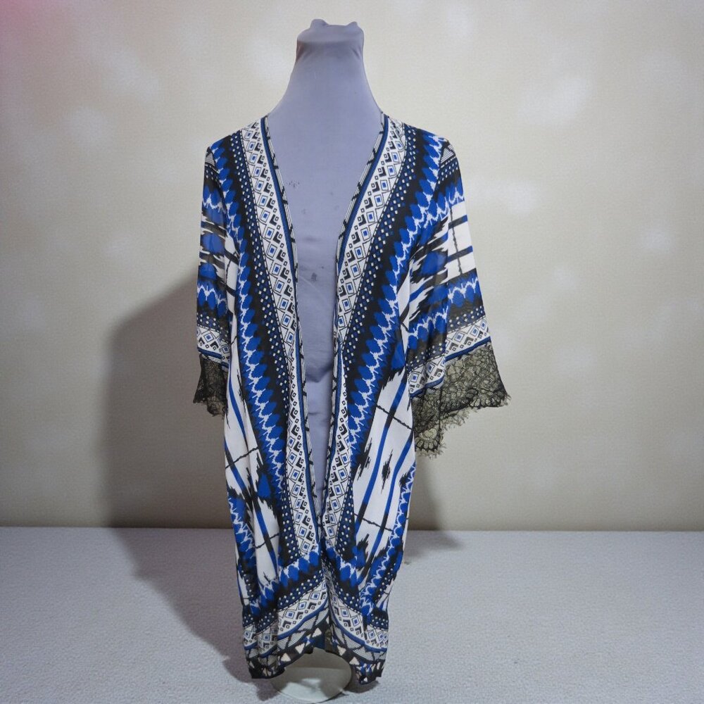 Charlotte Russe Sheer Kimono Robe, wrap, swimsuit cover size S, aztec design